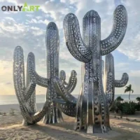 Large Stainless Steel Metal Cactus Sculptures