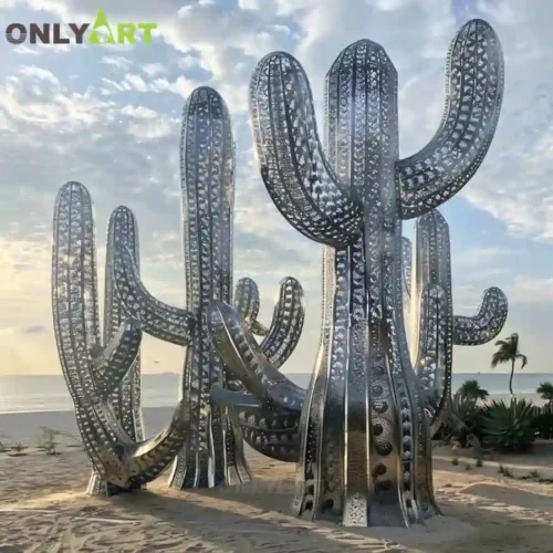 Large Stainless Steel Metal Cactus Sculptures