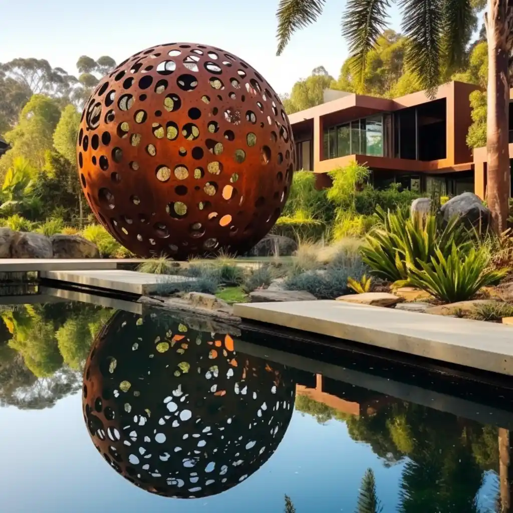 Corten Rust Effect Ball Sculpture