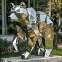 Geometry Metal Outdoor Bear Sculpture