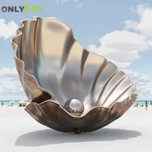 Large Metal Shell Pearl Statue Sculpture
