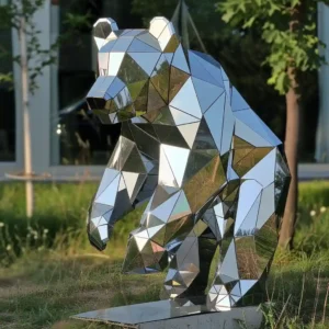 Metal Stainless Steel Bear Sculpture