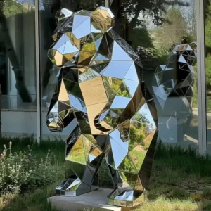 Standing Metal Stainless Steel Bear Statue