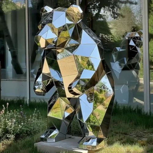 Standing Metal Stainless Steel Bear Statue