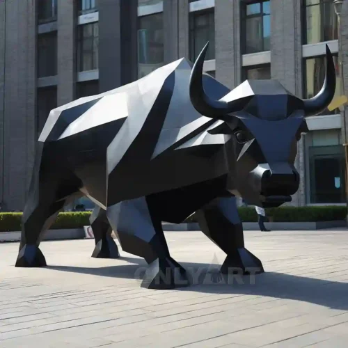 Black Geometric Bull Sculpture