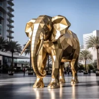 Geometry Gold Metal Elephant Sculpture