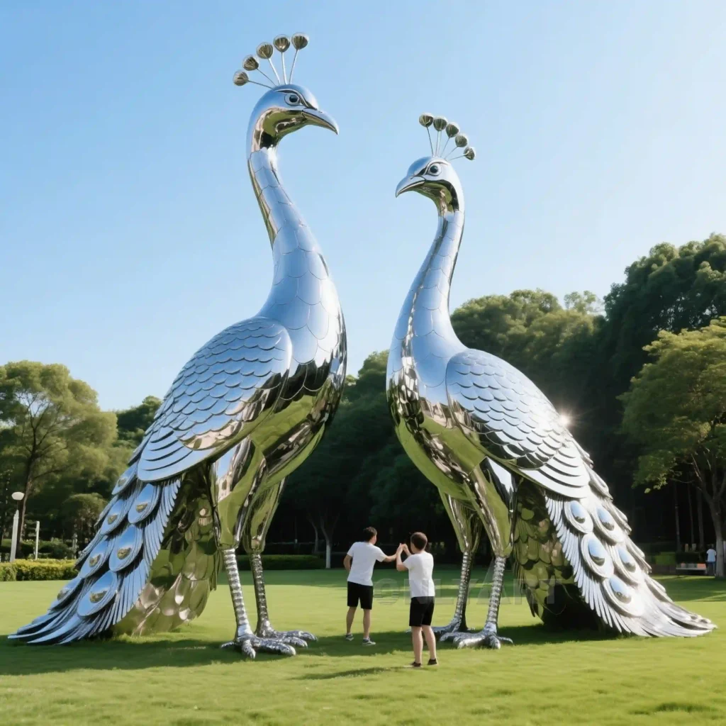 Large Stainless Steel Metal Peacock Sculpture