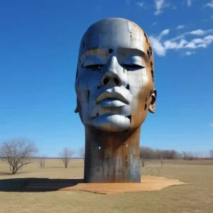 Metal Human Face Statue