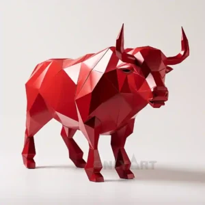 Red Geometry Bull Sculpture