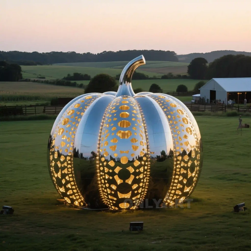Large Metal Pumpkin Light Sculpture