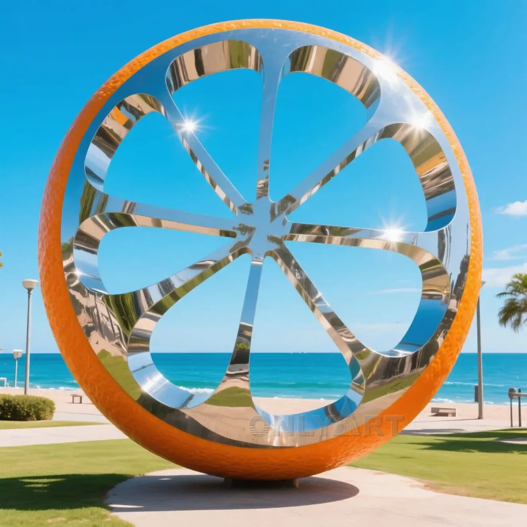 Outdoor Stainless Steel Metal Abstract Orange Sculpture