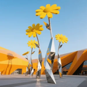 Abstract Metal Daisy Statue