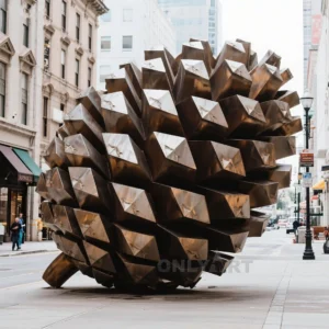 Large Corten Metal Pine Cone Sculpture For Sale