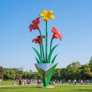 Large Metal Dianthus Plant Sculpture
