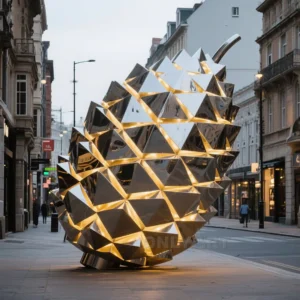 Large Metal Pine Cones Sculpture With Light