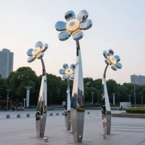 Metal Geometric Daisy Sculpture