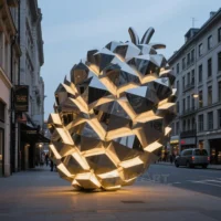 Mirror Metal Pine Cones Sculpture With Light