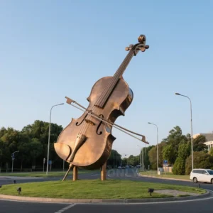 Big Bronze Violin Sculpture For Square