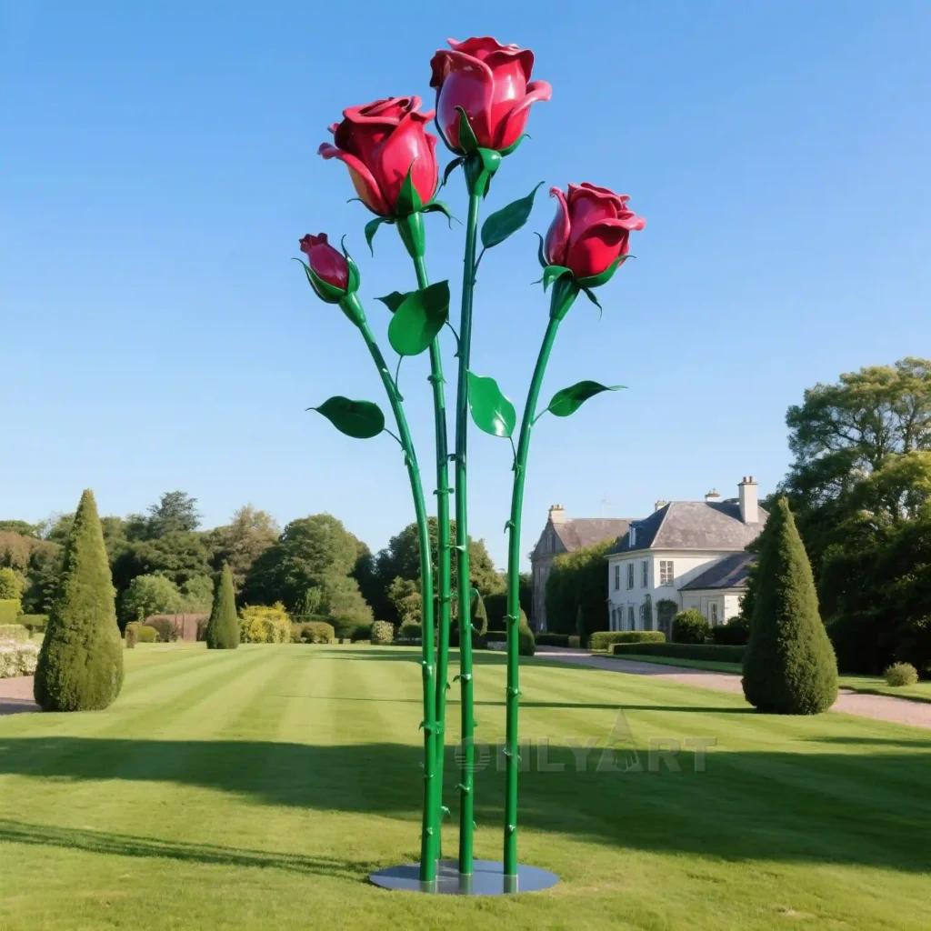 Chinese Pink Rose Flower Sculpture
