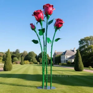 Chinese Pink Rose Flower Sculpture