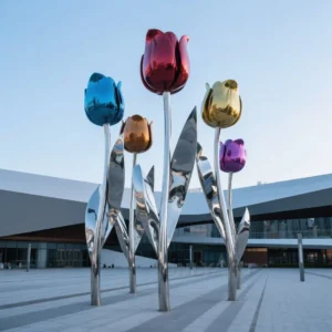 Colorful Metal Tulip Flower Sculpture For Outdoor