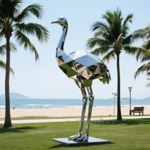 Geometric Metal Ostrich Sculpture