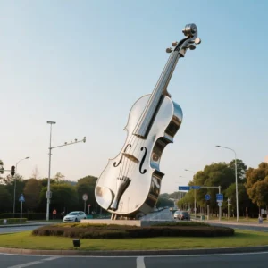 Large Metal Cello Sculpture