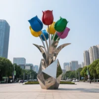 Large Metal Geometric Tulip Sculpture