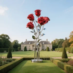 Large Metal Red Roses Sculpture