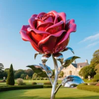 Large Pink Metal Rose Flower