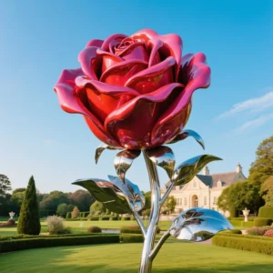 Large Pink Metal Rose Flower