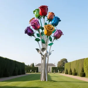 Metal Multicolored Roses Sculpture