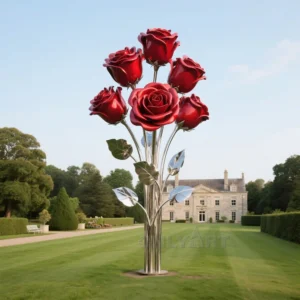 Red Metal Roses Sculpture