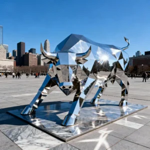 3D Geometric Wall Street Bull Sculpture For Sale