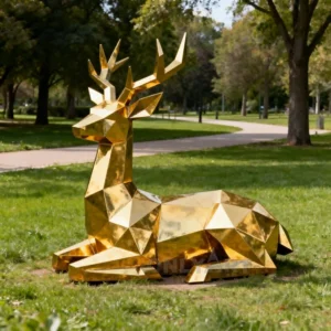 3D Golden Laying Down Deer Statue