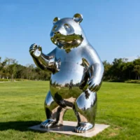 Abstract Standing Metal Panda Sculpture Art Decor