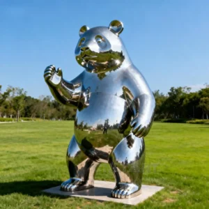 Abstract Standing Metal Panda Sculpture Art Decor