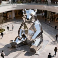 Art Sitting Bear Statue Outdoor Geometric
