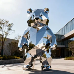 Cartoon Geometric Giant Bear Statue Stainless Steel