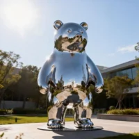 Cartoon Life Size Bear Sculpture Stainless Steel