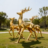 Decorative Geometric Gold Standing Deer Statues
