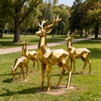 Decorative Gold Deer Family Sculpture