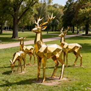 Decorative Gold Deer Family Sculpture