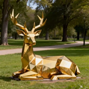 Garden Decor Gold Metal Deer Sculpture