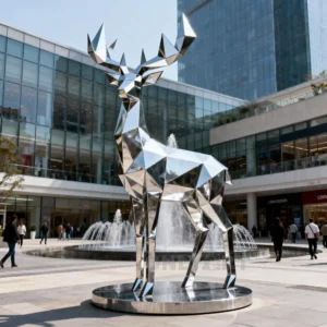 Geometric Large Metal Deer Sculpture