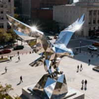 Geometric Large Metal Flying Eagle Sculpture