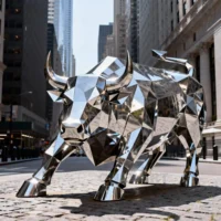 Geometric Metal Charging Bull Wall Street Bull Sculpture
