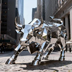 Geometric Metal Charging Bull Wall Street Bull Sculpture