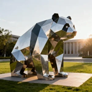Geometric Metal Giant Panda Statue