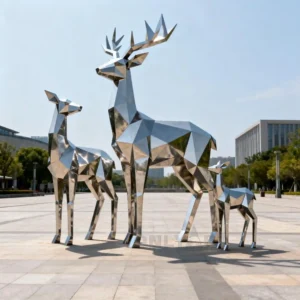 Geometric Metal Standing Deer Statue Stag Garden Ornament